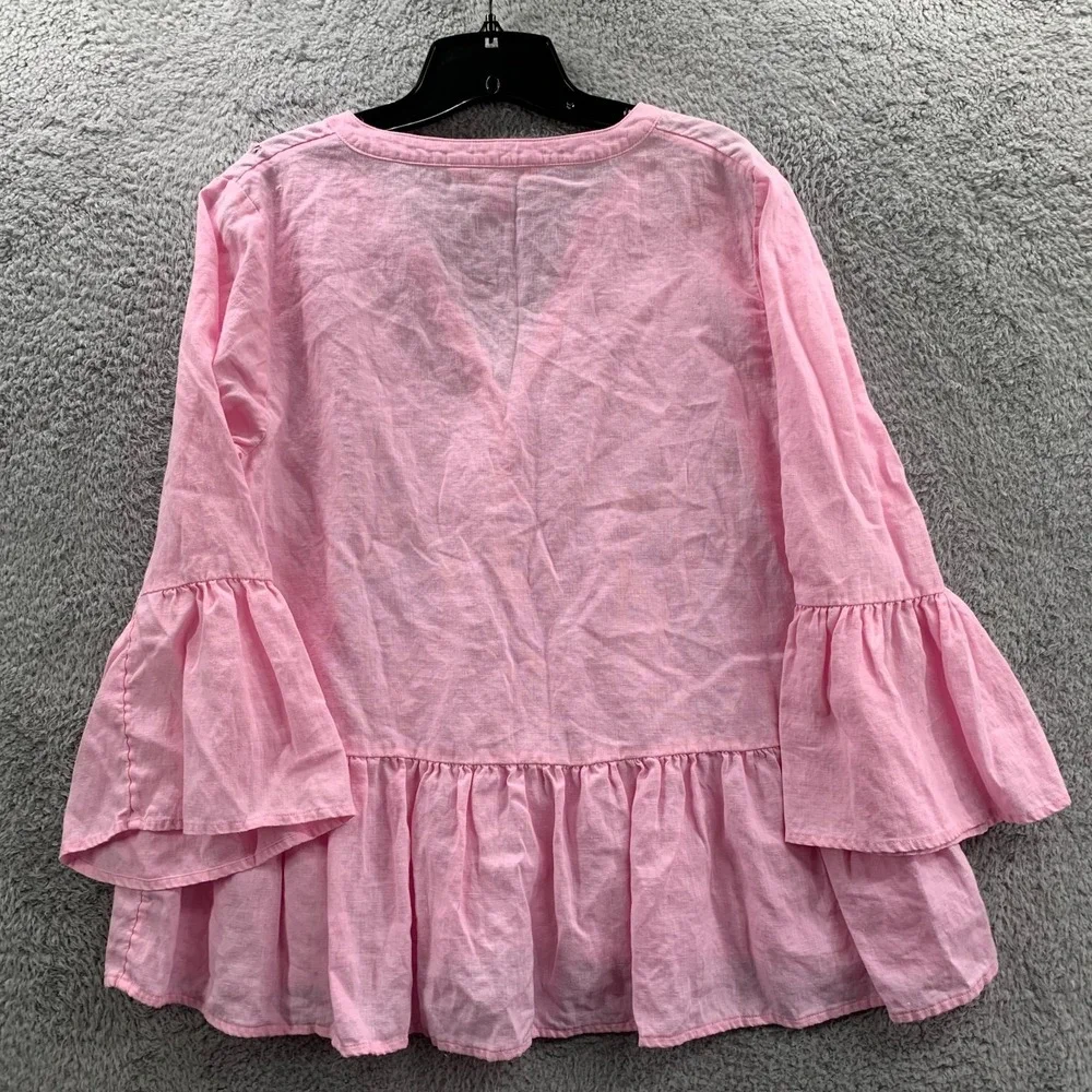 LILLY PULITZER Blouse Womens Large Top Linen Pink* - Picture 2 of 9